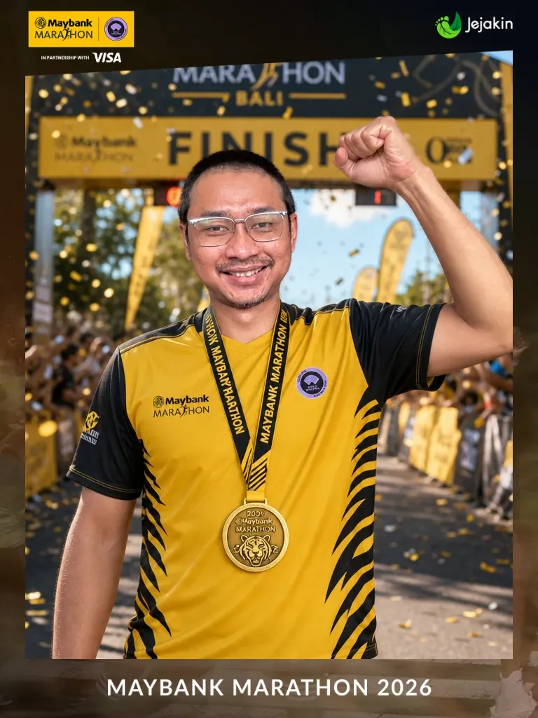 Pelari Maybank Marathon mengangkat kepalan dengan medali