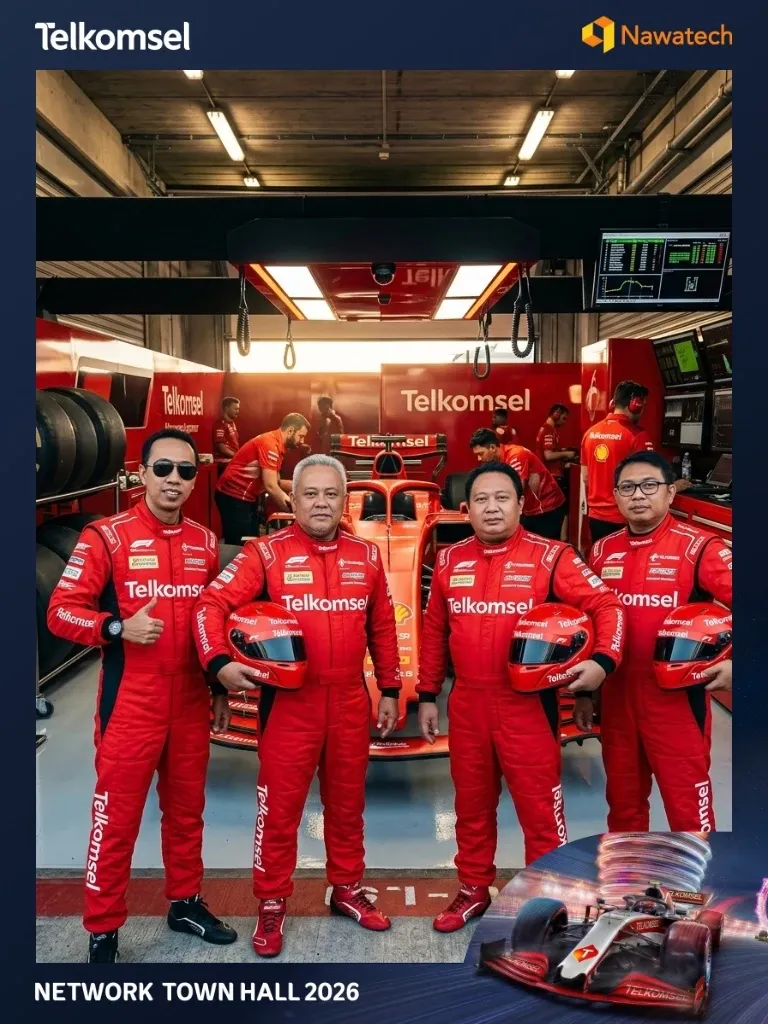 Kru pit stop Telkomsel berseragam merah di garasi